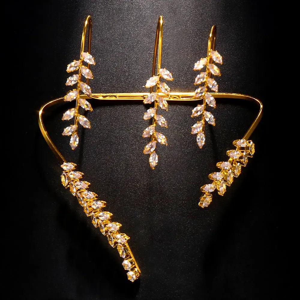 MAC053 Stonefans Zircon Cuff Hand Palm Bangle Leaf Bracelet - Mariam's Collection