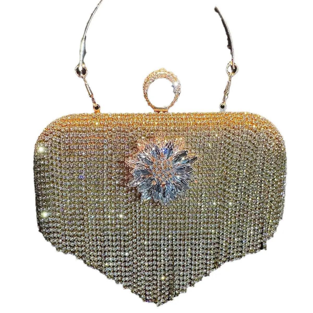 MAC056 Tassel Evening Clutch Bag Luxury Rhinestones Party Prom Purse Handbag With Detachable Chain - Mariam's Collection