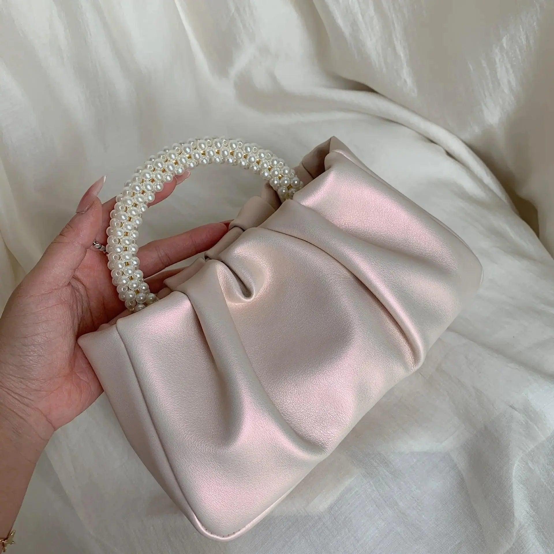 MAC062 Soft Leather Pearl Clutch Evening Bags - Mariam's Collection