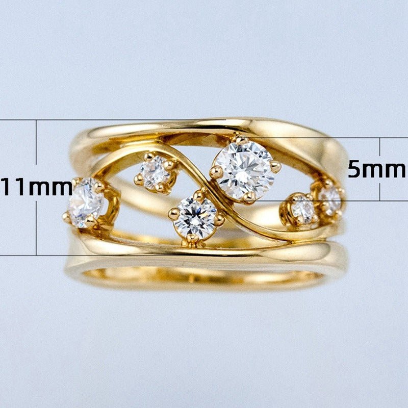 MAC072 Wavy Geometric Line Gold Zirconia Ring - Mariam's Collection