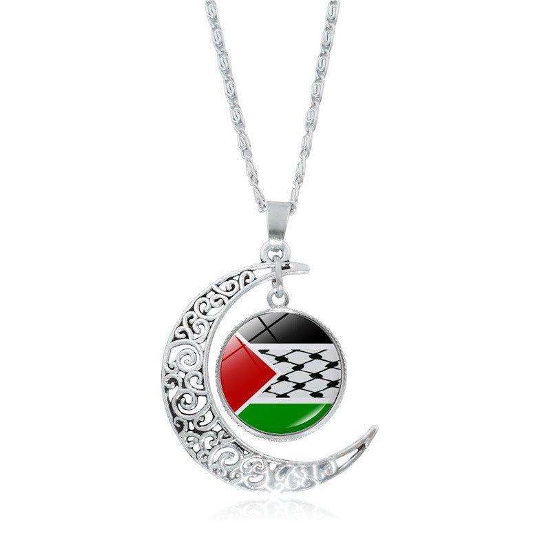 MAC077 Women's Versatile Silver keffiyeh Hollow Moon Pendant Necklace - Mariam's Collection