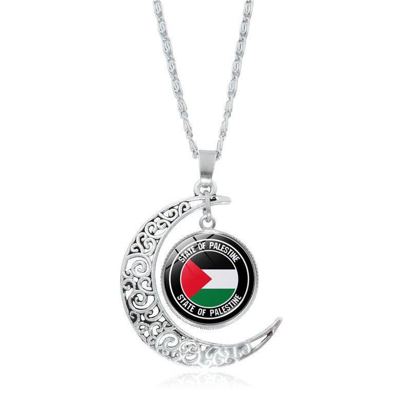 MAC077 Women's Versatile Silver keffiyeh Hollow Moon Pendant Necklace - Mariam's Collection