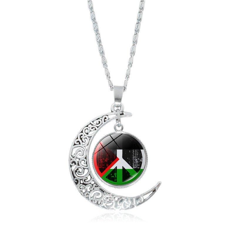 MAC077 Women's Versatile Silver keffiyeh Hollow Moon Pendant Necklace - Mariam's Collection