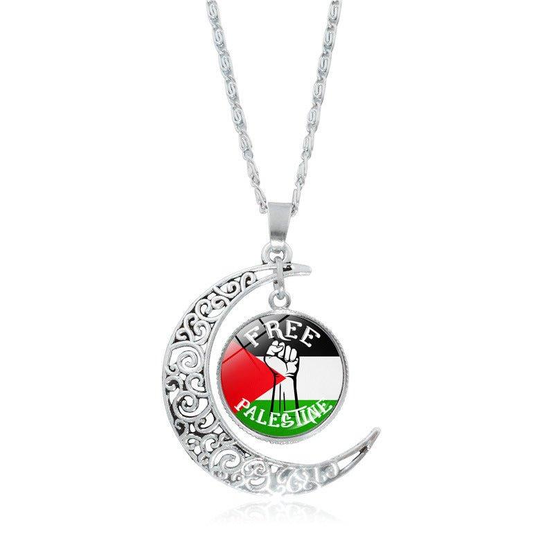 MAC077 Women's Versatile Silver keffiyeh Hollow Moon Pendant Necklace - Mariam's Collection