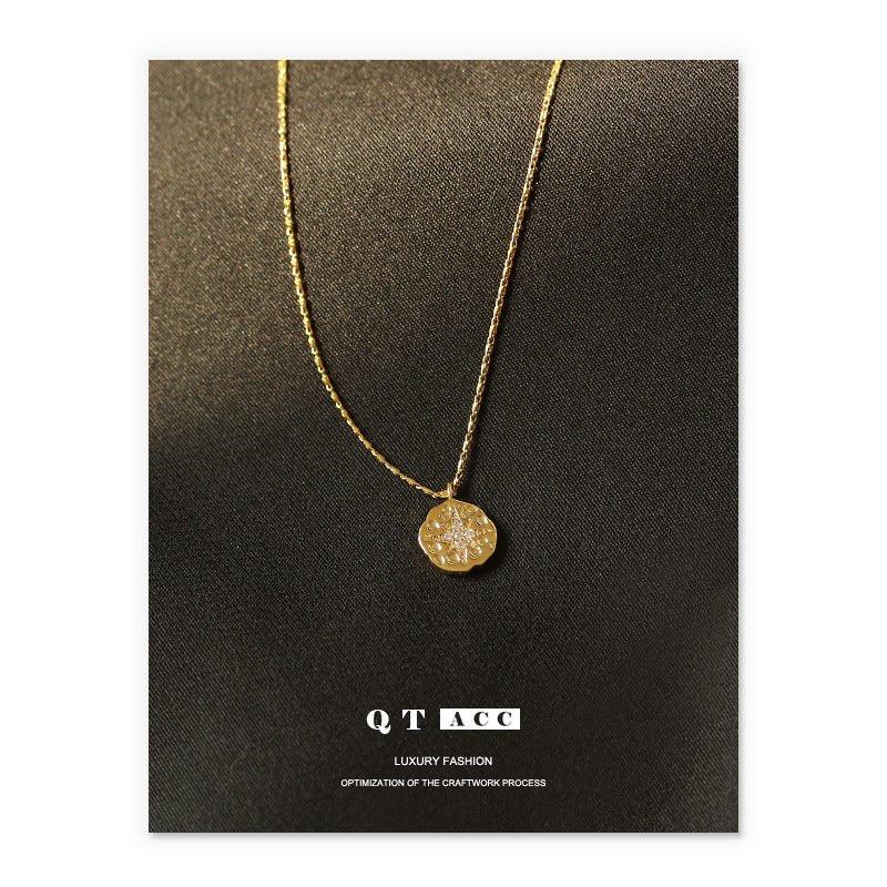 MAC084 North Star Coin Button Pendant Necklace - Mariam's Collection