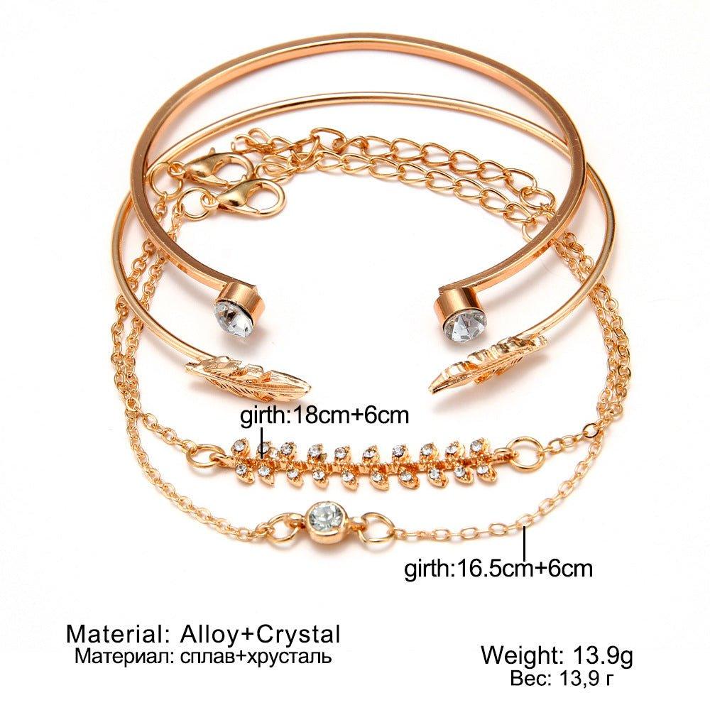 MAC087 Fashionable Leaf Alloy Diamond Electroplated 4-piece Bracelet Set - Mariam's Collection