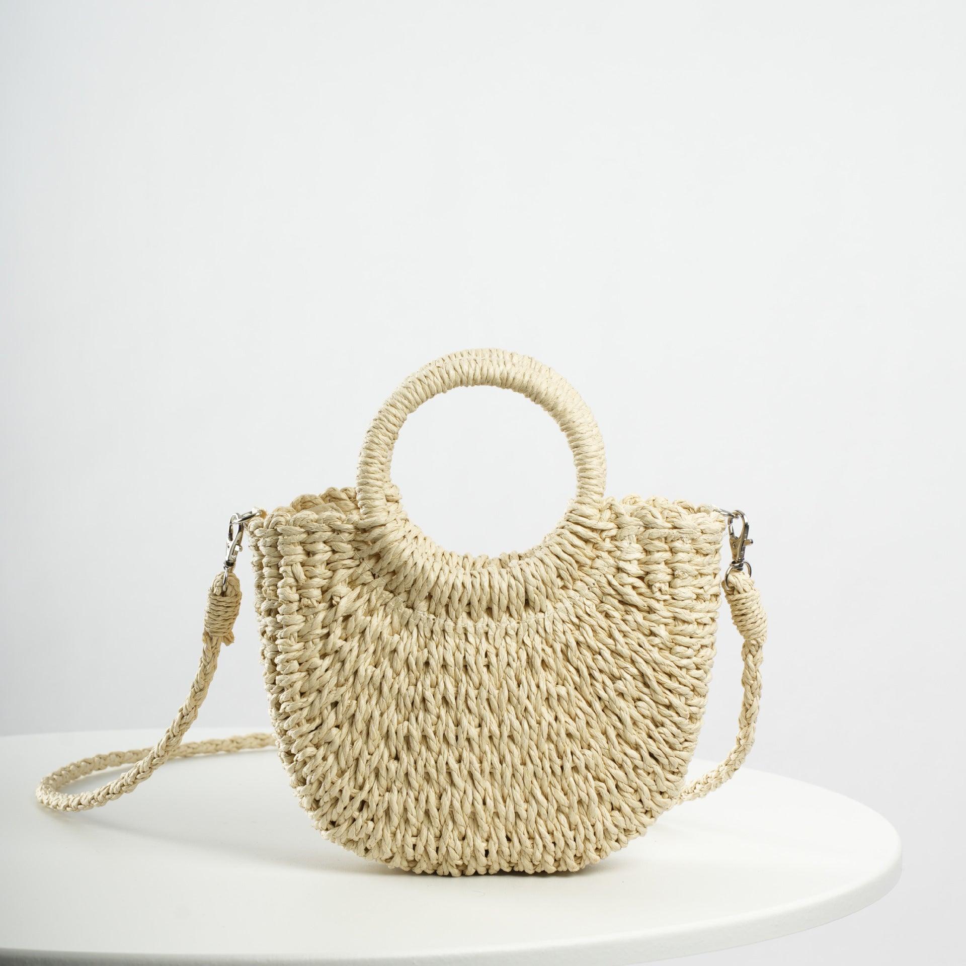 MAC129 Straw Double Hoop Crossbody Bag - Mariam's Collection