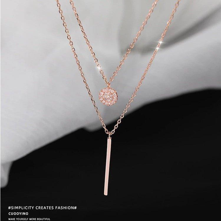 MAC133 Square Shiny Diamond Round Double Necklace - Mariam's Collection