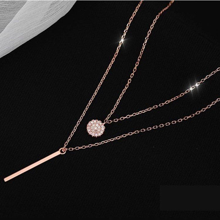 MAC133 Square Shiny Diamond Round Double Necklace - Mariam's Collection