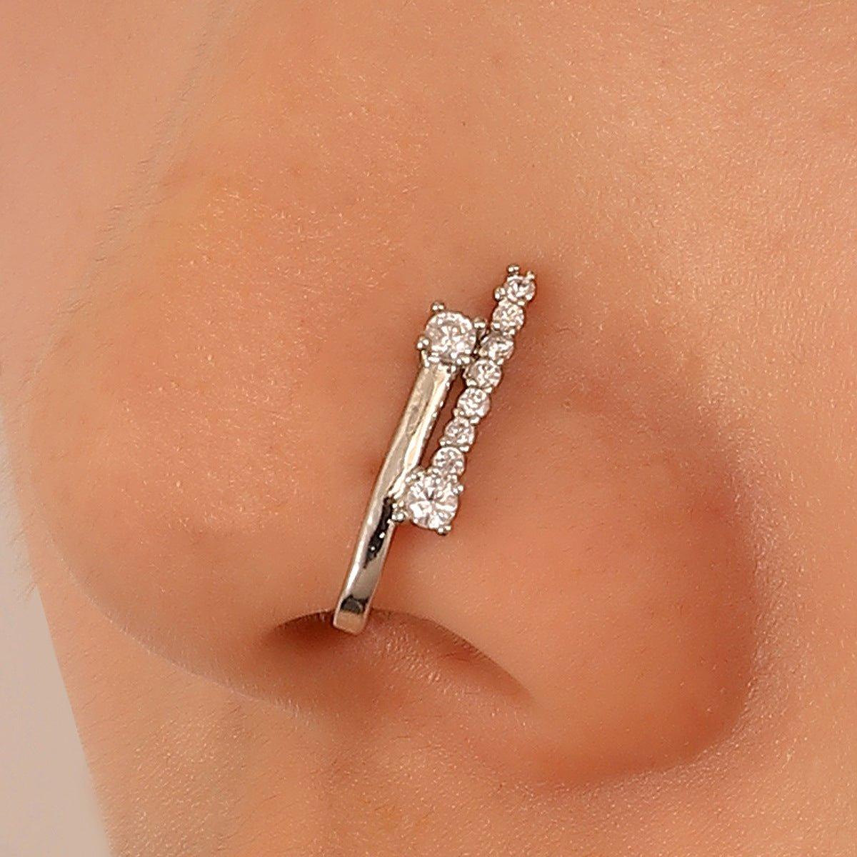 MAC134 Non - Puncture T - Shape Micropaved Zirconia Nose Ring - Mariam's Collection