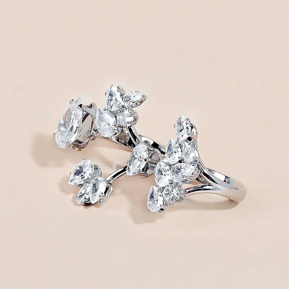 MAC157 Premium Zircon Stacked Flower Ring - Mariam's Collection