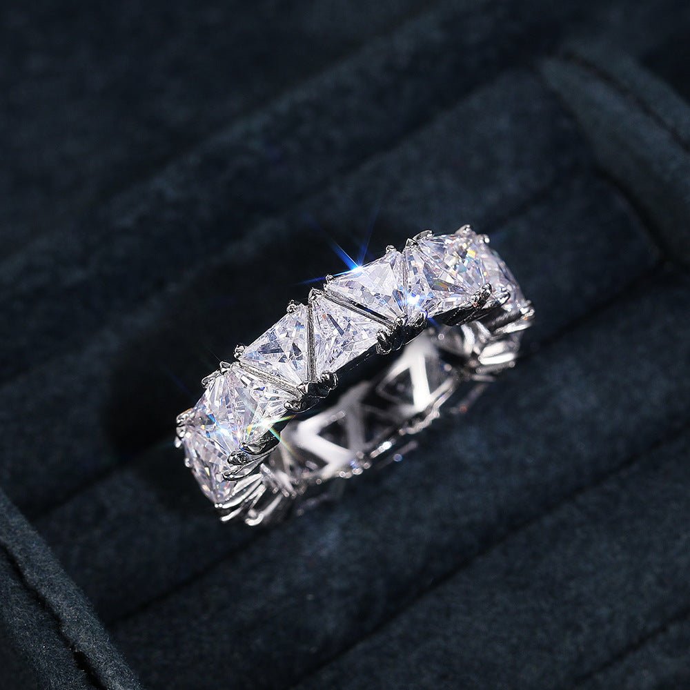 MAC161 Full-Circle Single-Row Triangular Zircon Ring - Mariam's Collection
