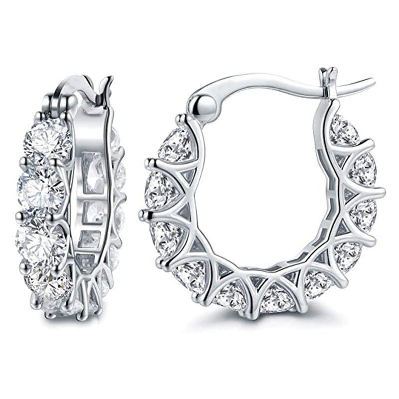 MAC163 Fully embellished zircon flower - shaped U - shaped earrings - Mariam's Collection