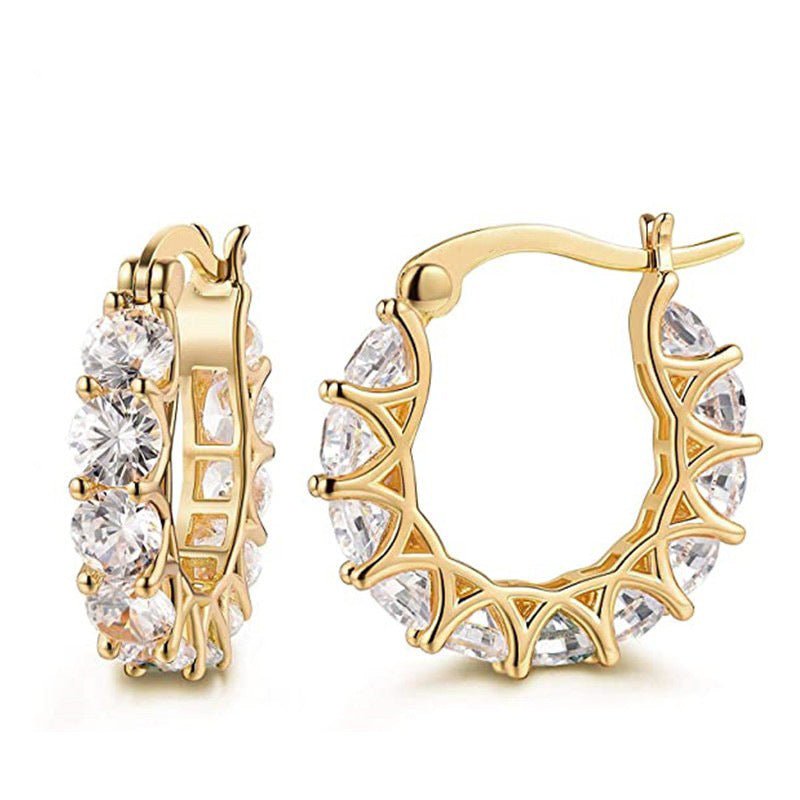 MAC163 Fully embellished zircon flower - shaped U - shaped earrings - Mariam's Collection