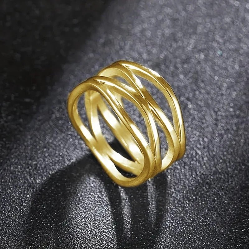 MAC166 Simple Geometric Lines Hollow Ring - Mariam's Collection