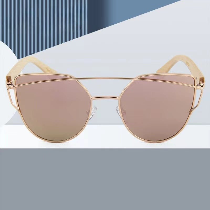 MAC169 Fashionable Cat - eye Metal Frame BamboTemple Sunglasses - Mariam's Collection