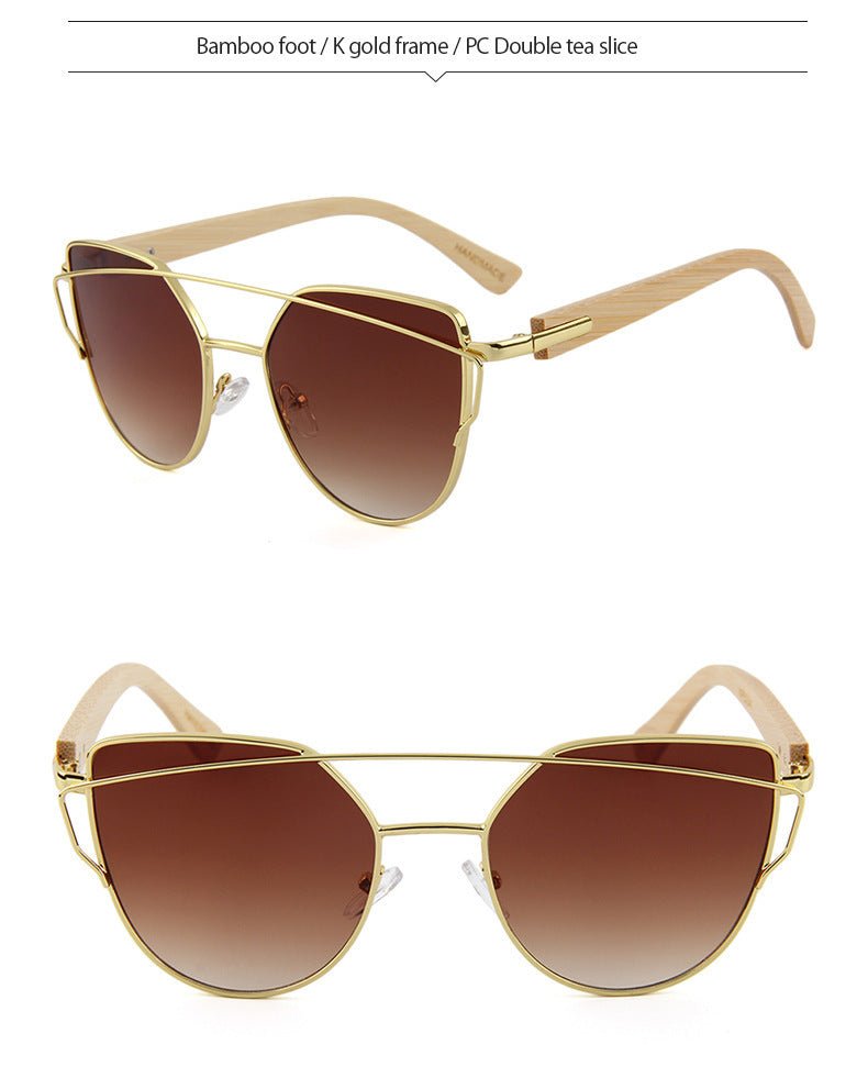 MAC169 Fashionable Cat - eye Metal Frame BamboTemple Sunglasses - Mariam's Collection