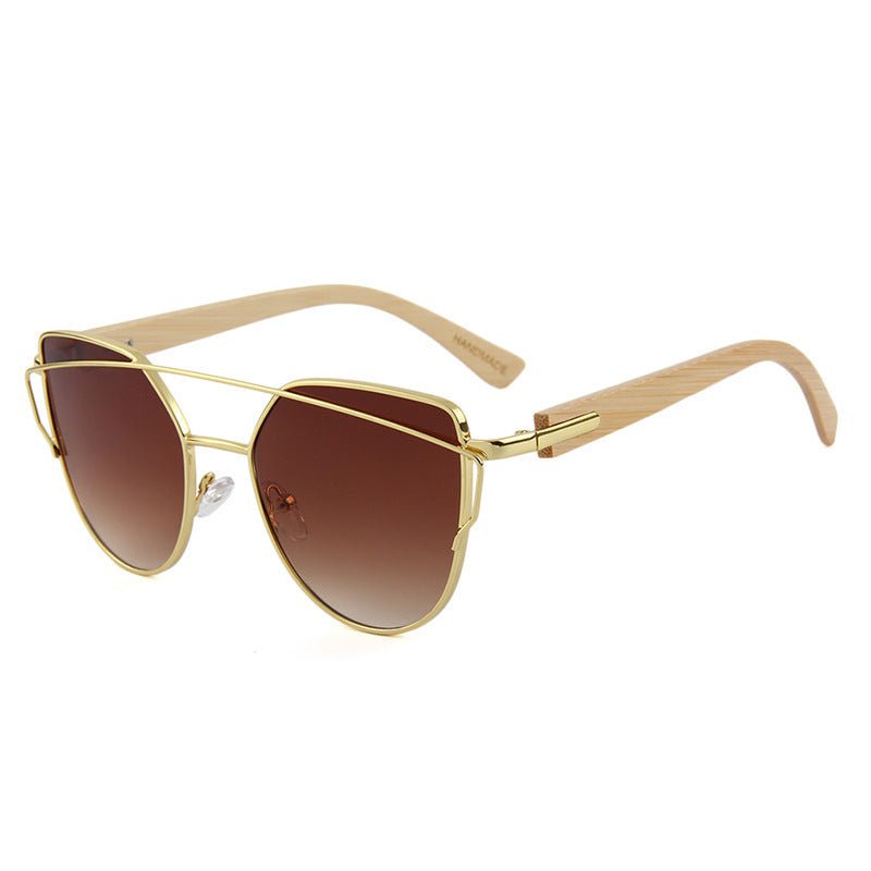 MAC169 Fashionable Cat - eye Metal Frame BamboTemple Sunglasses - Mariam's Collection