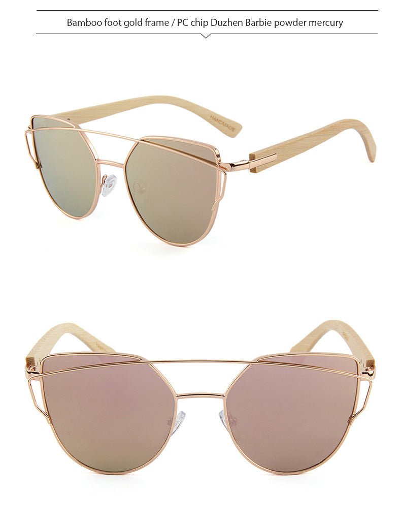 MAC169 Fashionable Cat - eye Metal Frame BamboTemple Sunglasses - Mariam's Collection