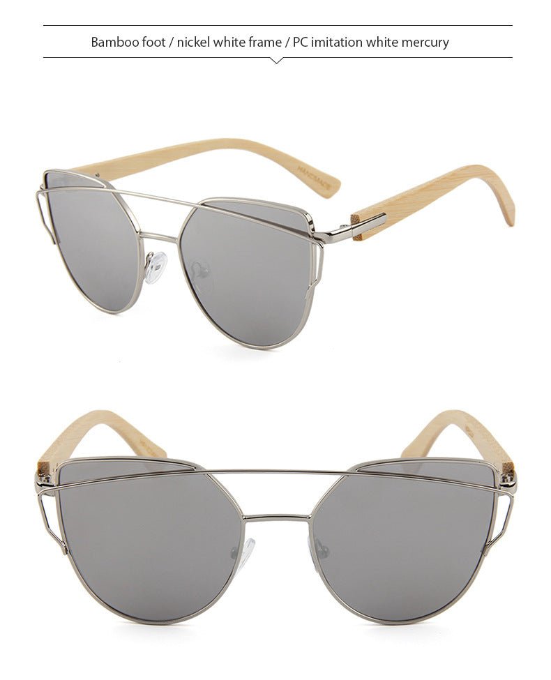 MAC169 Fashionable Cat - eye Metal Frame BamboTemple Sunglasses - Mariam's Collection