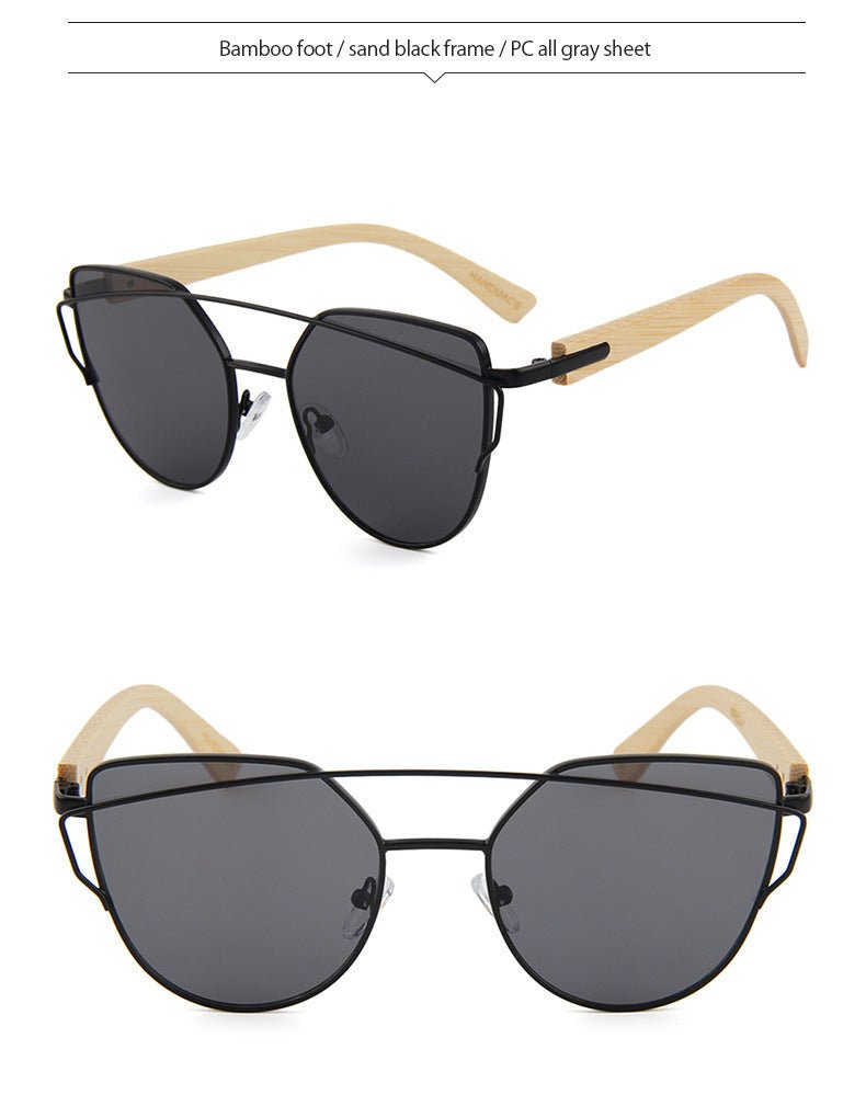 MAC169 Fashionable Cat - eye Metal Frame BamboTemple Sunglasses - Mariam's Collection