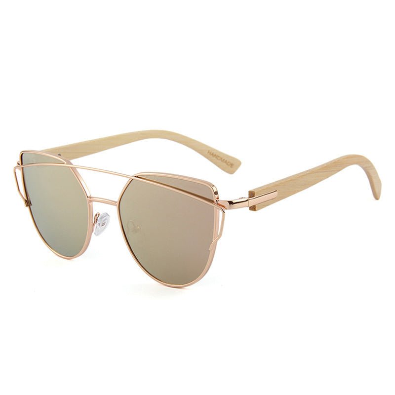 MAC169 Fashionable Cat - eye Metal Frame BamboTemple Sunglasses - Mariam's Collection