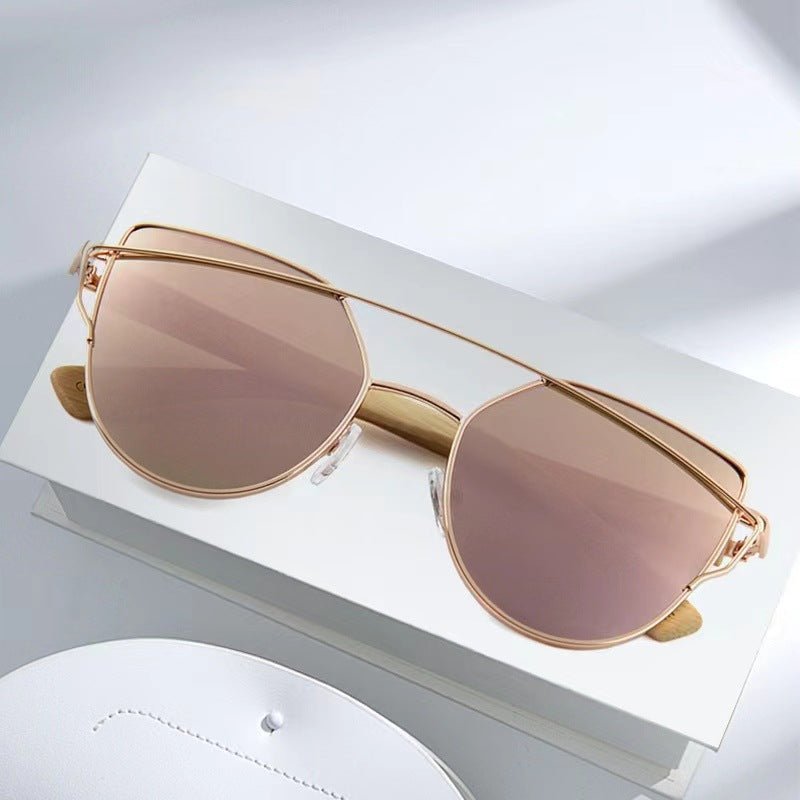 MAC169 Fashionable Cat - eye Metal Frame BamboTemple Sunglasses - Mariam's Collection