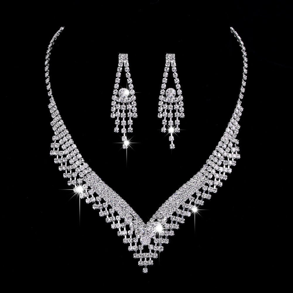 MAC181 Brilliant Full Diamond Zircon Drop Necklace And Earrings - Mariam's Collection