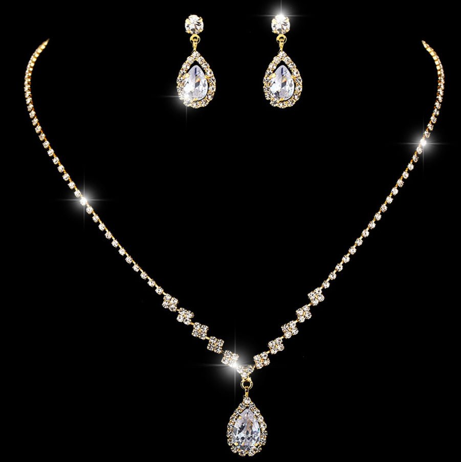 MAC181 Brilliant Full Diamond Zircon Drop Necklace And Earrings - Mariam's Collection