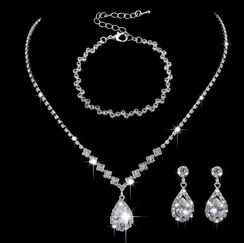 MAC181 Brilliant Full Diamond Zircon Drop Necklace And Earrings - Mariam's Collection