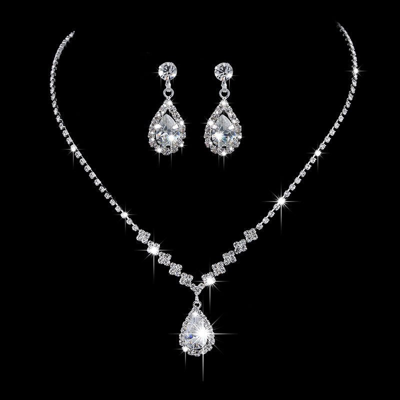 MAC181 Brilliant Full Diamond Zircon Drop Necklace And Earrings - Mariam's Collection