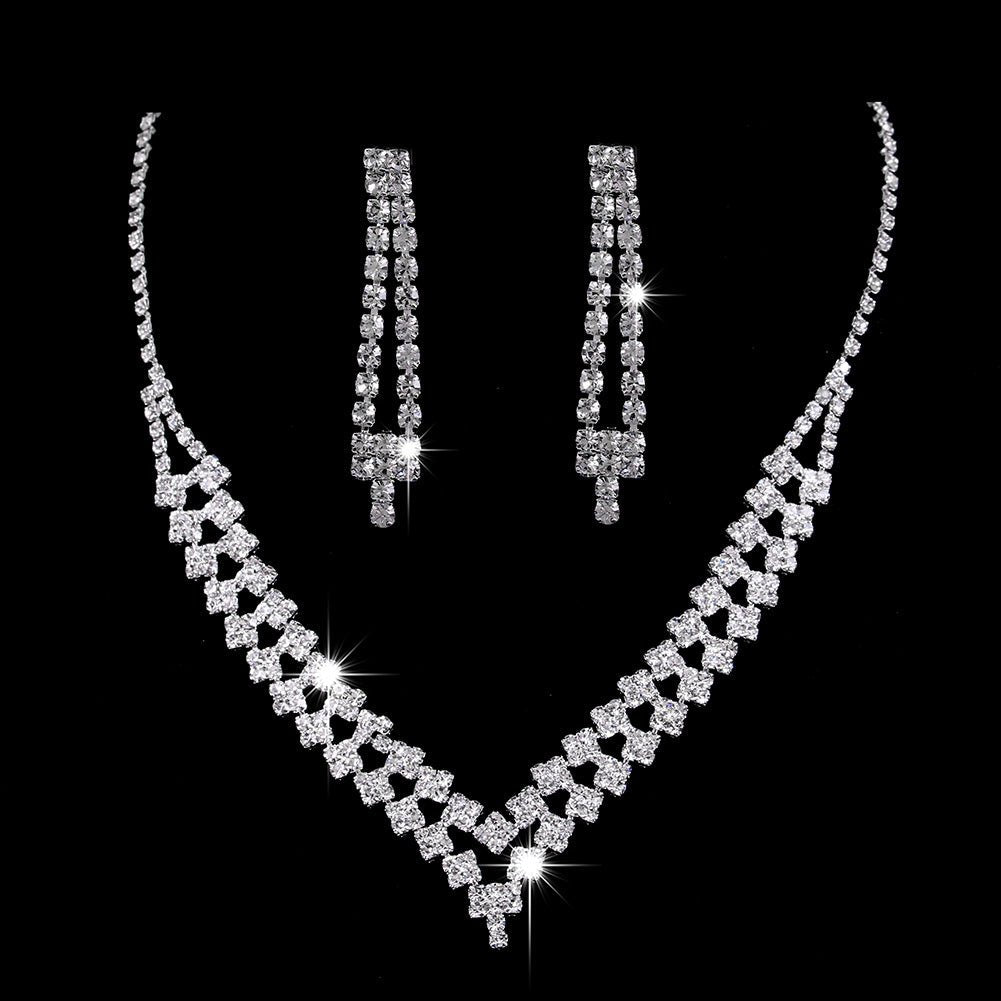 MAC181 Brilliant Full Diamond Zircon Drop Necklace And Earrings - Mariam's Collection