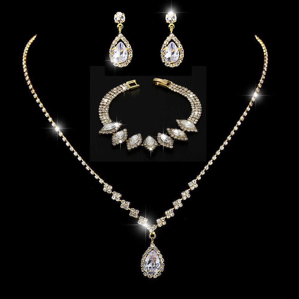 MAC181 Brilliant Full Diamond Zircon Drop Necklace And Earrings - Mariam's Collection