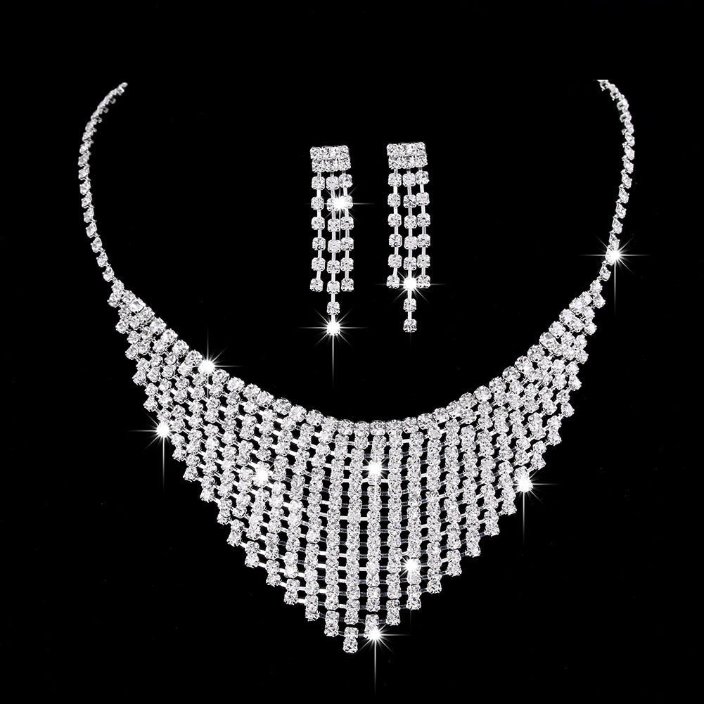 MAC181 Brilliant Full Diamond Zircon Drop Necklace And Earrings - Mariam's Collection