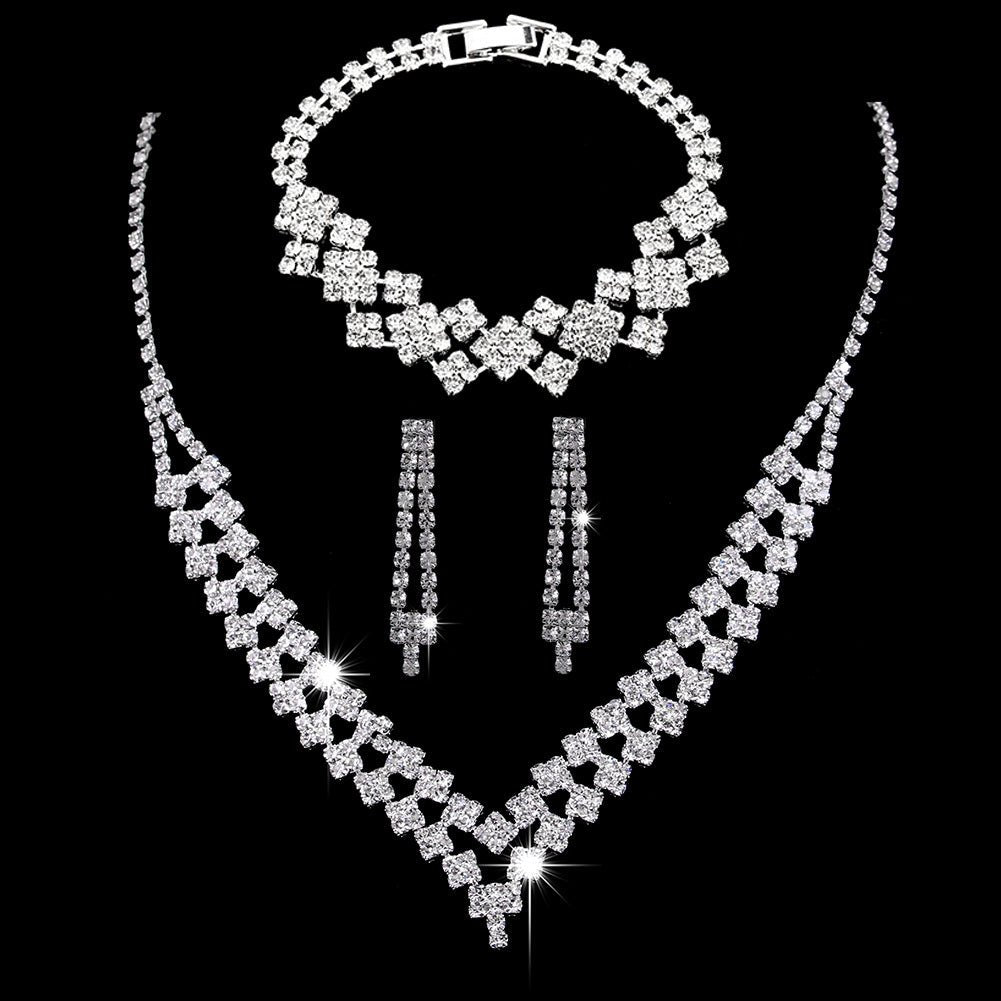 MAC181 Brilliant Full Diamond Zircon Drop Necklace And Earrings - Mariam's Collection