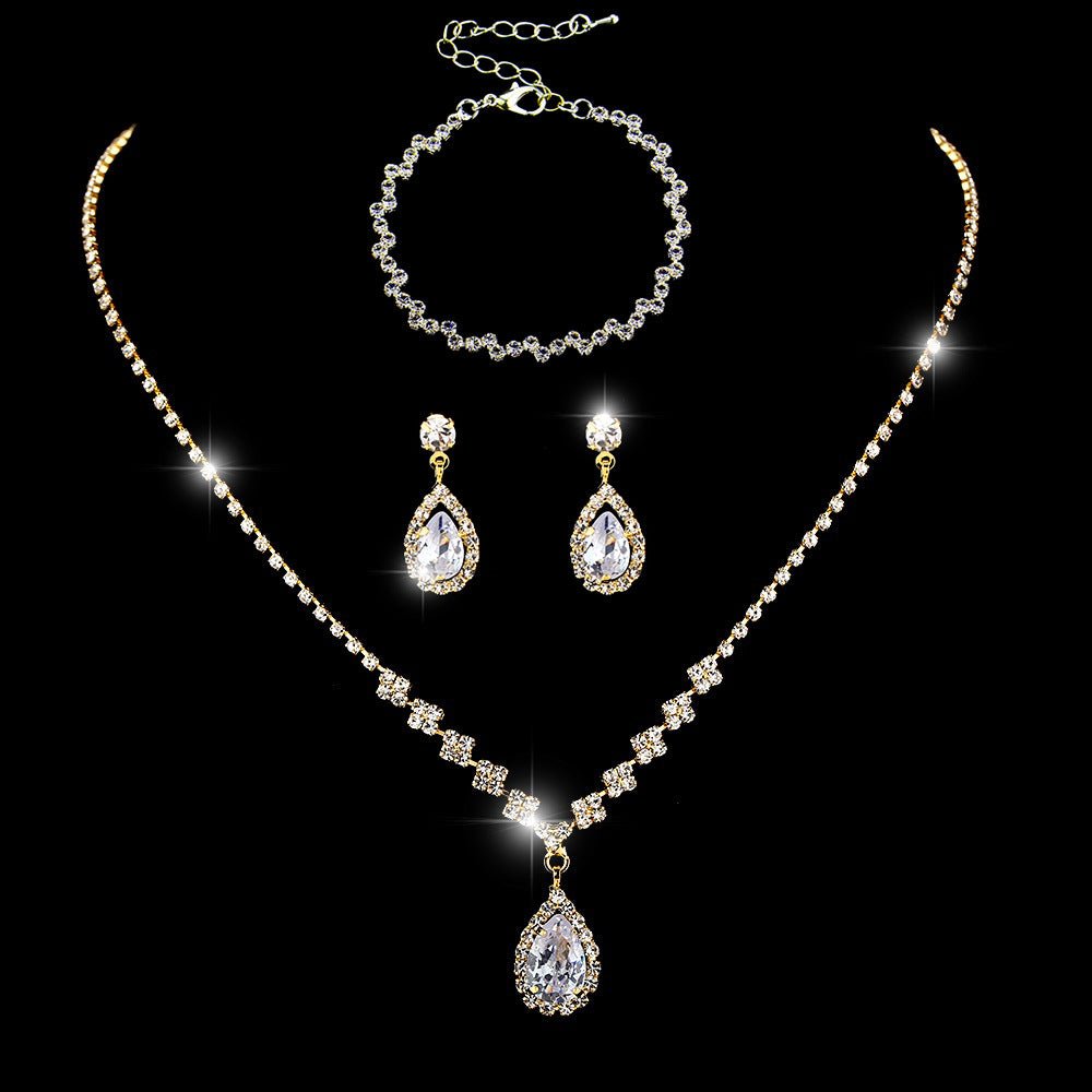 MAC181 Brilliant Full Diamond Zircon Drop Necklace And Earrings - Mariam's Collection