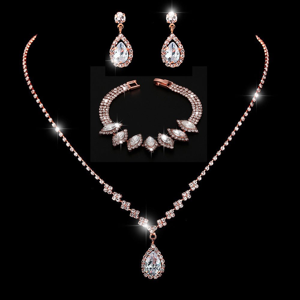 MAC181 Brilliant Full Diamond Zircon Drop Necklace And Earrings - Mariam's Collection