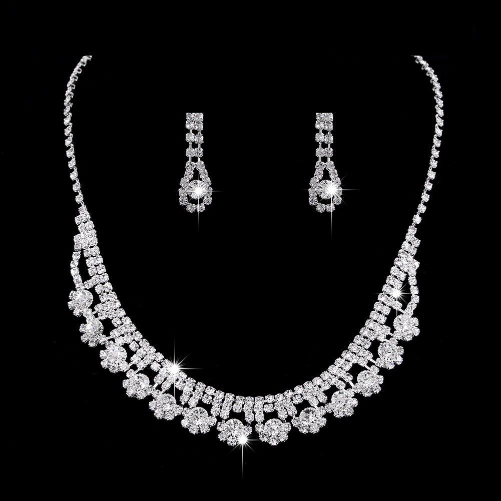 MAC181 Brilliant Full Diamond Zircon Drop Necklace And Earrings - Mariam's Collection