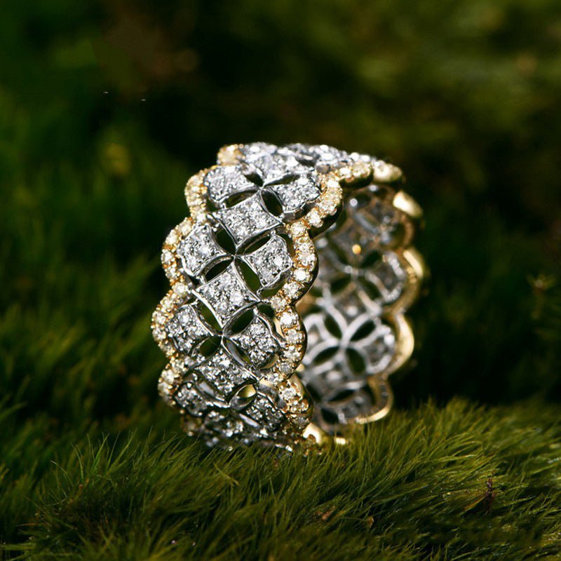 Palace Style Dazzling Star Lace Honeycomb Ring MAC194 Silver 8