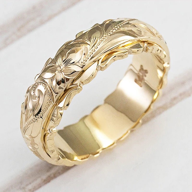 MAC195 14k Yellow Gold Floating Engraved Rose Ring - Mariam's Collection