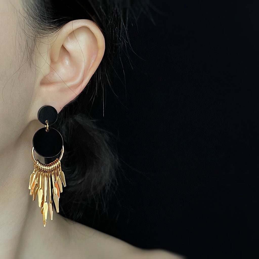 MAC197 Medieval Tassel Black Gold Earrings - Mariam's Collection