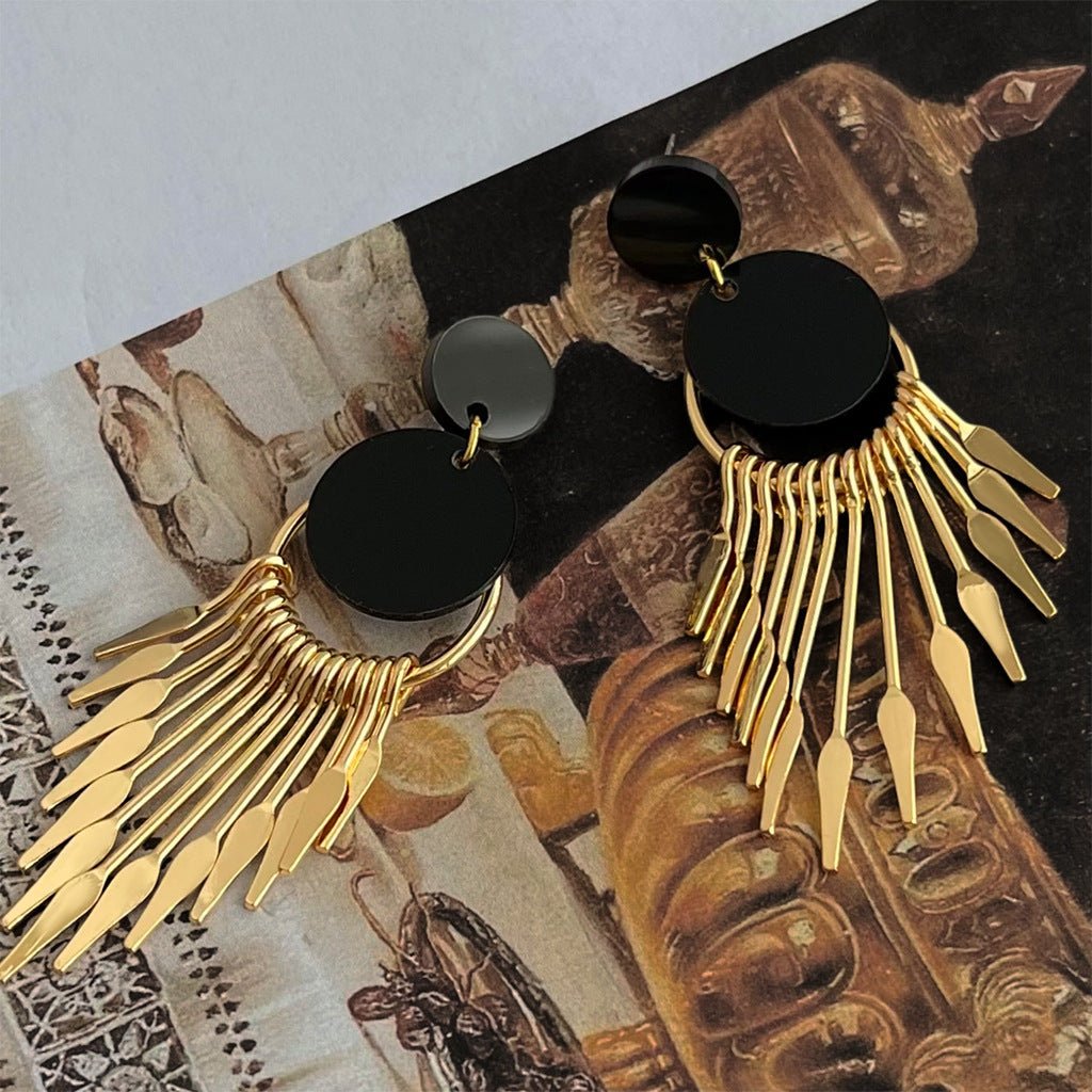 MAC197 Medieval Tassel Black Gold Earrings - Mariam's Collection