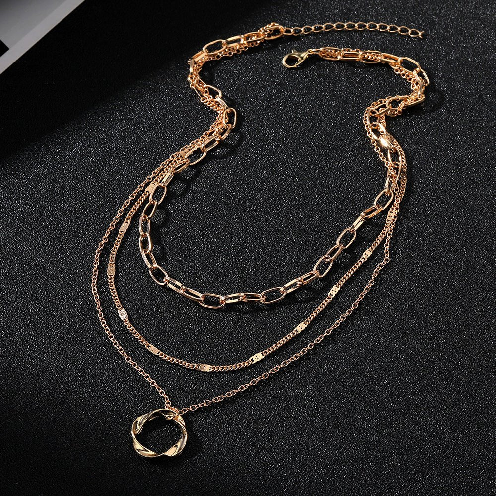 MAC207 Thick Chain Round Pendant Necklace - Mariam's Collection