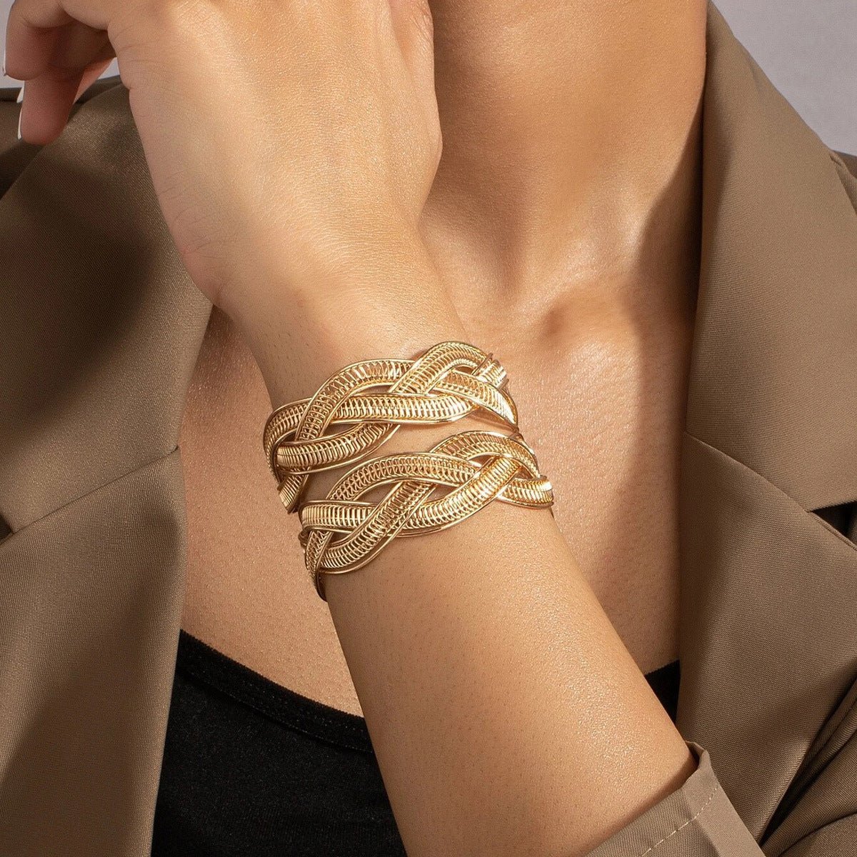 MAC208 Adjustable Alloy Braided Mesh Wide Bracelet - Mariam's Collection