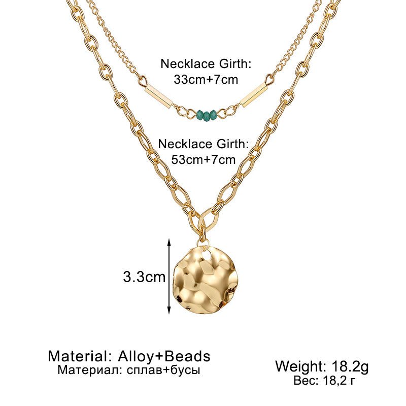 MAC211 Vintage Double Layer Metal Disc Necklace - Mariam's Collection