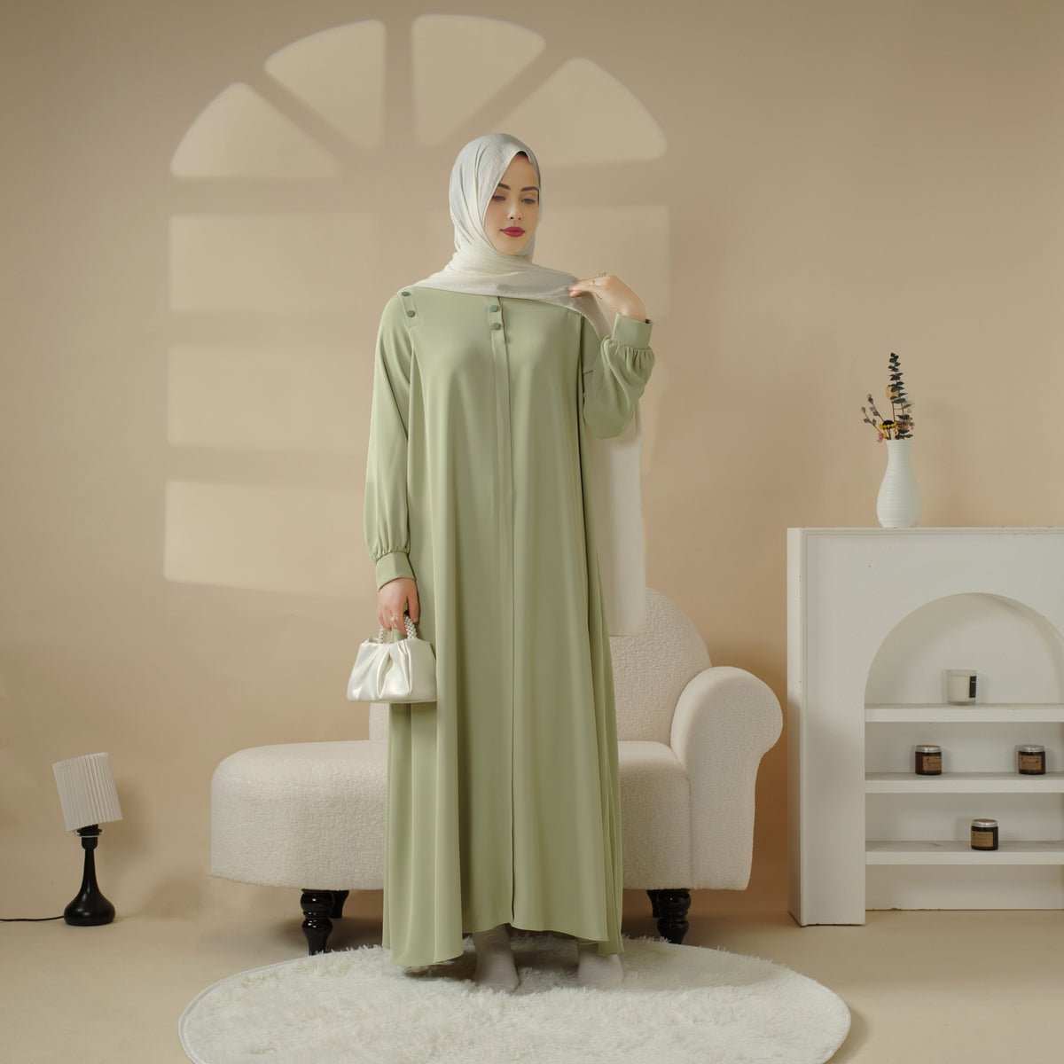 Macaron Color Shoulder Button Pullover Abaya (MA083) - Mariam's Collection