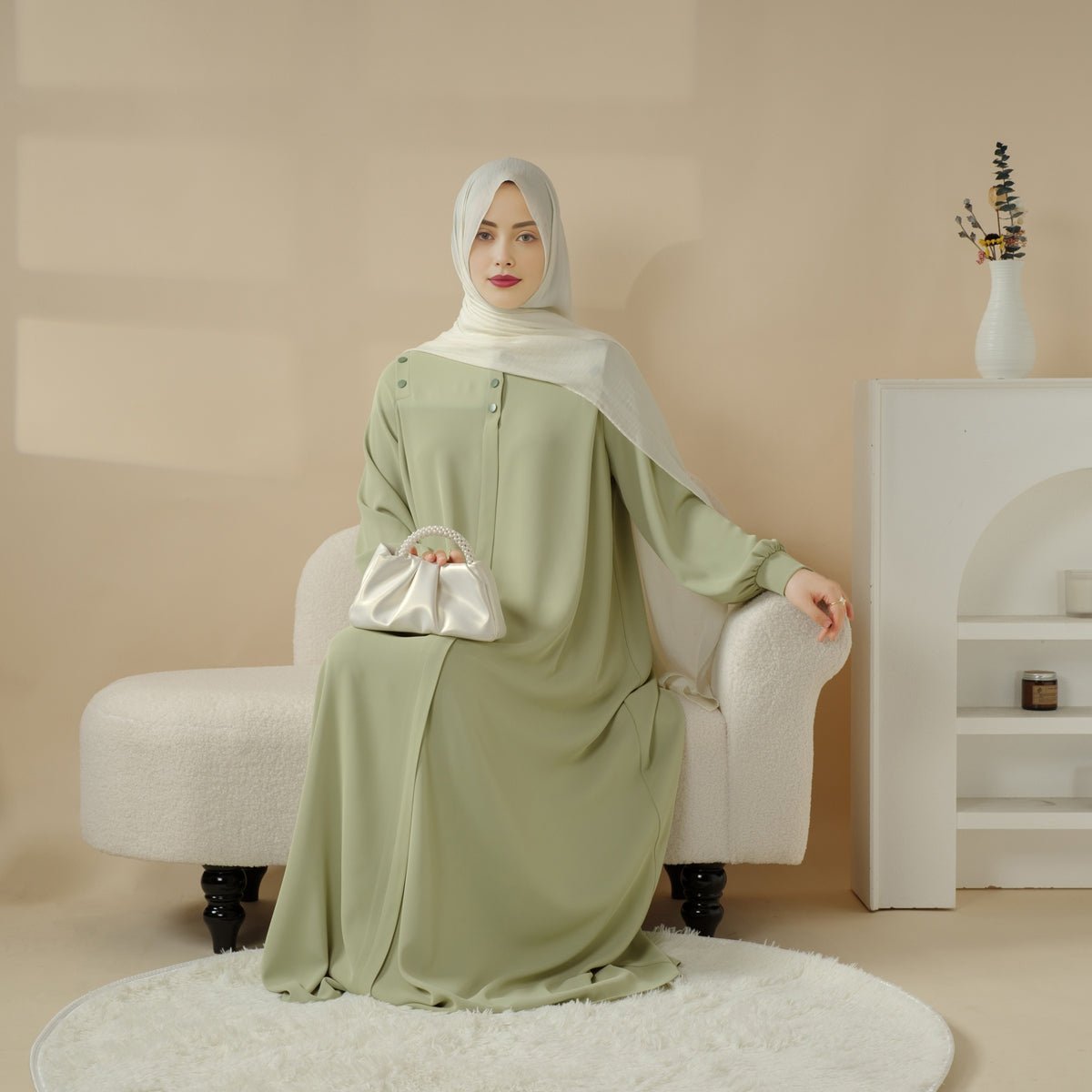 Macaron Color Shoulder Button Pullover Abaya (MA083) - Mariam's Collection