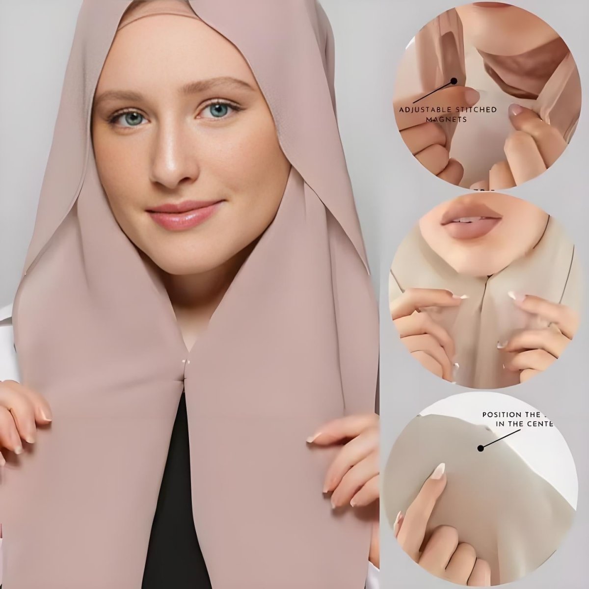 Magnetic Chiffon Instant Hijab | Easy - Wear Square Scarf with Anti - Slip Magnetic Closure(MH152) - Mariam's Collection