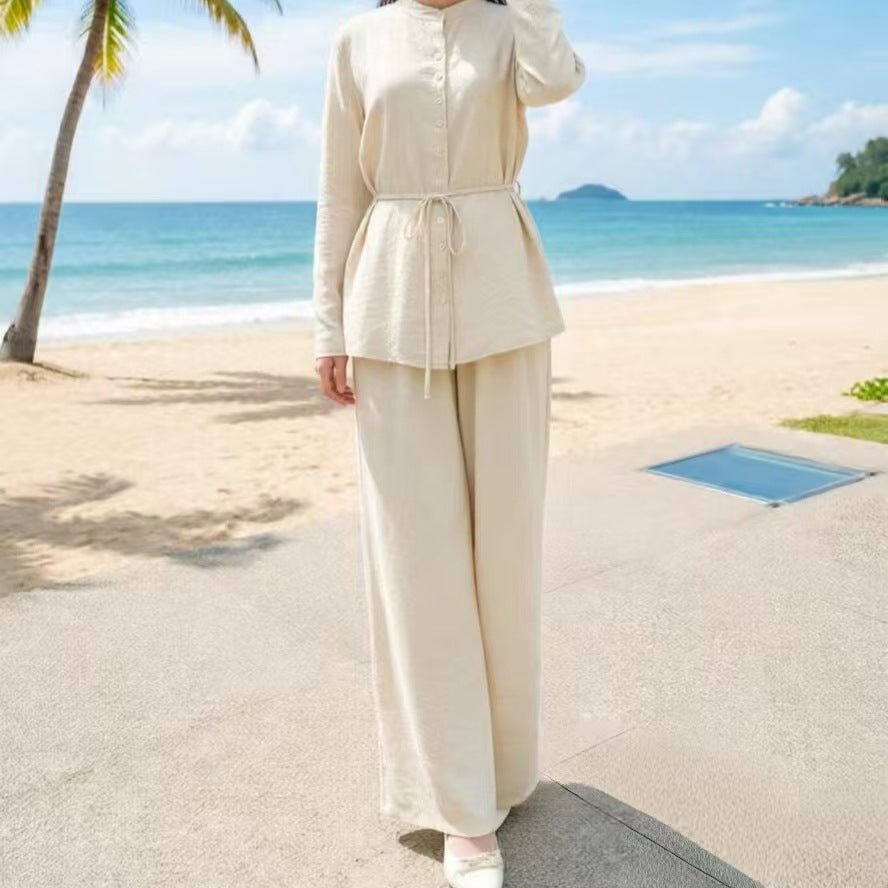 Mandarin Collar Suit Set – Wide-Leg Trouser Set | Modest Co-ord