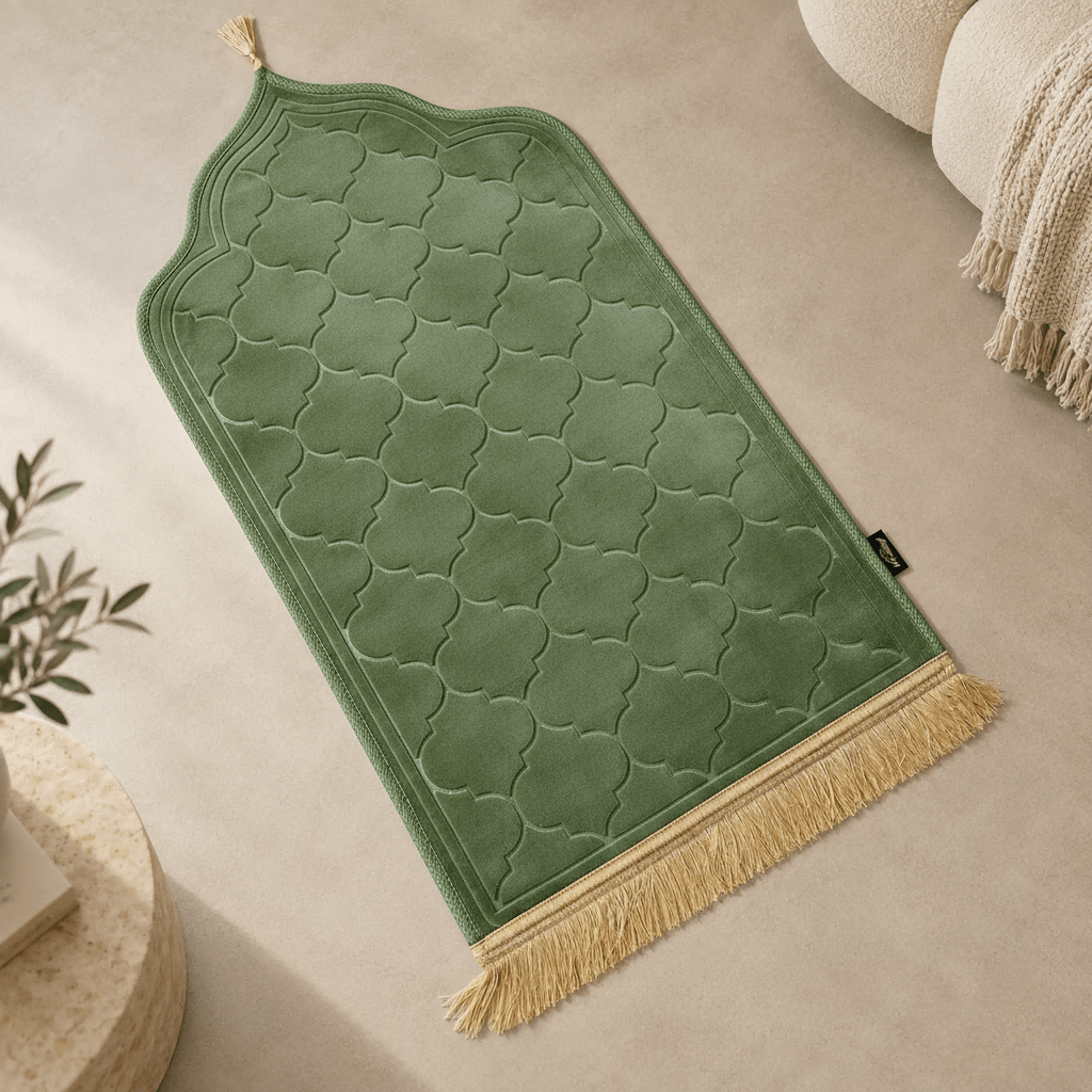 Soft flannel prayer rug styled in a home prayer corner
